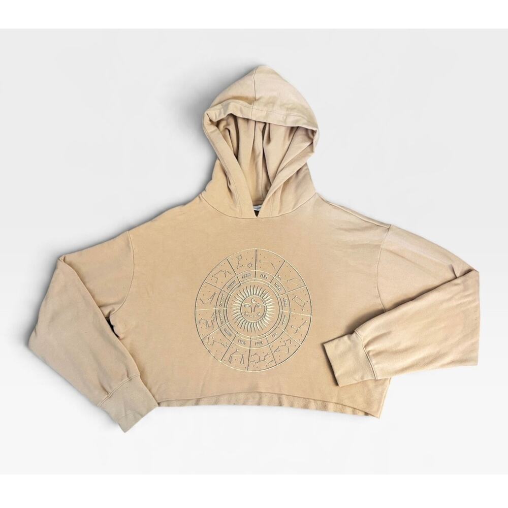 Sugar & Jade Beige Graphic Hoodie Sweatshirt Cropped Style Girls Size L